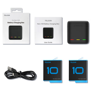 GoPro 10 9 Battery Charger 3 Way Smart Charging Case Rechargeable 1750mAh Battery Storage Box For Go pro Hero 9 10 Accessories