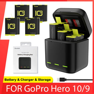 GoPro 10 9 Battery Charger 3 Way Smart Charging Case Rechargeable 1750mAh Battery Storage Box For Go pro Hero 9 10 Accessories