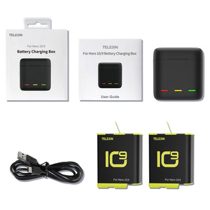 GoPro 10 9 Battery Charger 3 Way Smart Charging Case Rechargeable 1750mAh Battery Storage Box For Go pro Hero 9 10 Accessories